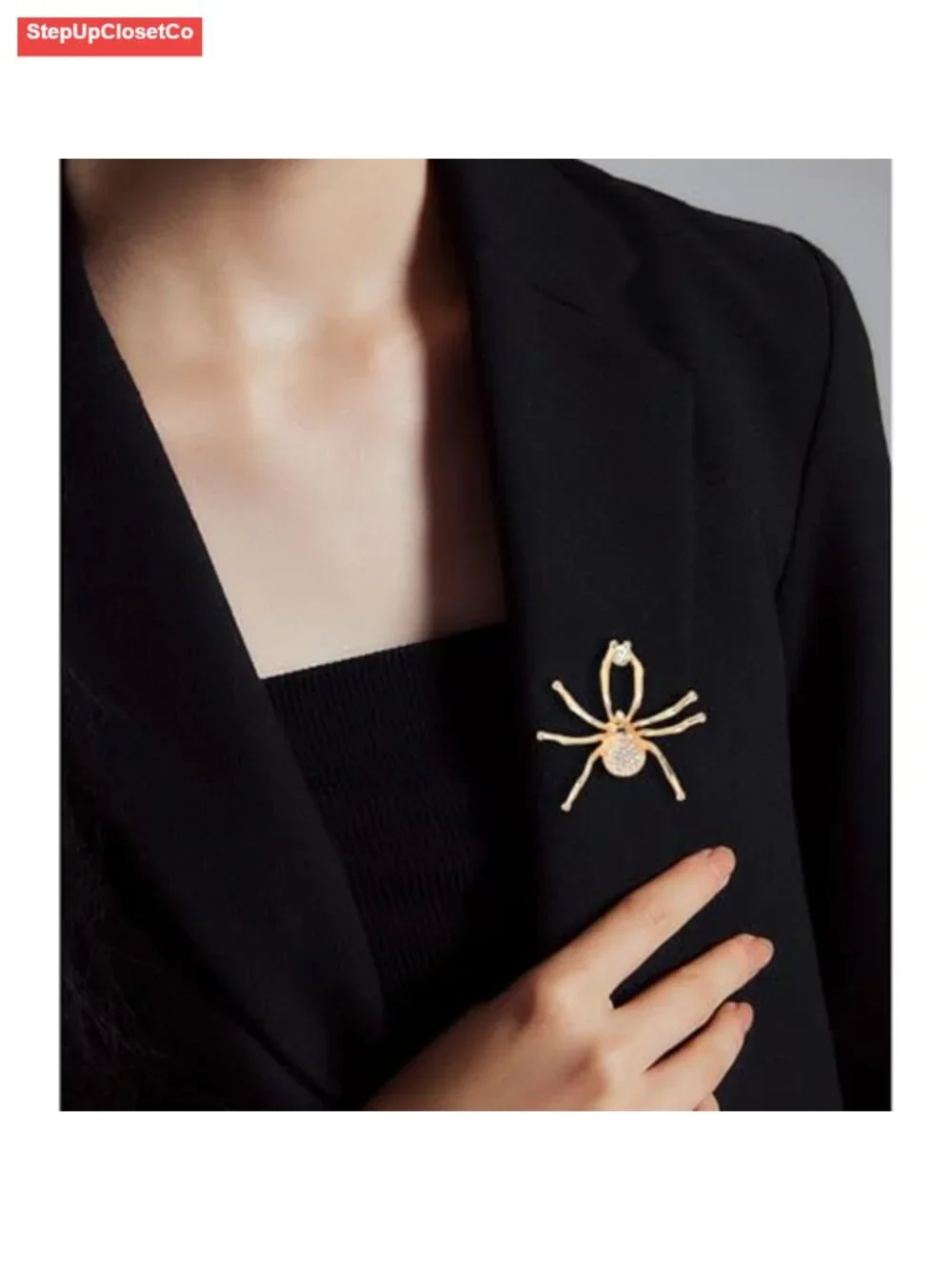 Gold Alloy Spider Brooch Pin with Rhinestones, Elegant Jewelry for Cardigan,